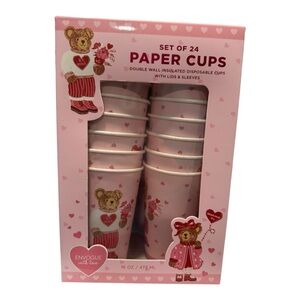 EnVogue With Love Bear Paper Cups Set of 24 – 16 oz w/ Lids & Sleeves NEW